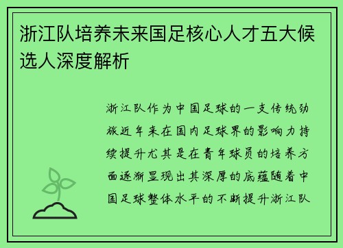 浙江队培养未来国足核心人才五大候选人深度解析